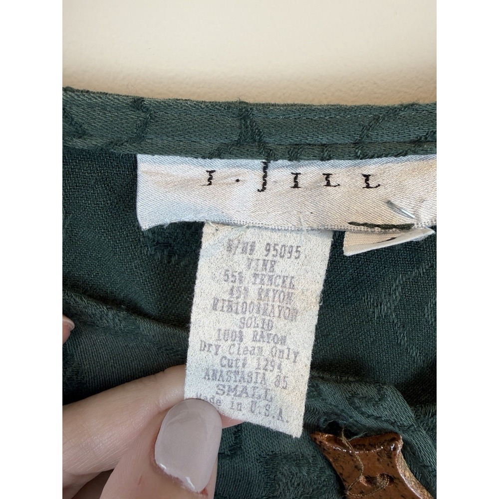 Vintage J. Jill Women's Hunter Green Wood Buttoned Cardigan Floral Vine S Folk - Picture 6 of 6